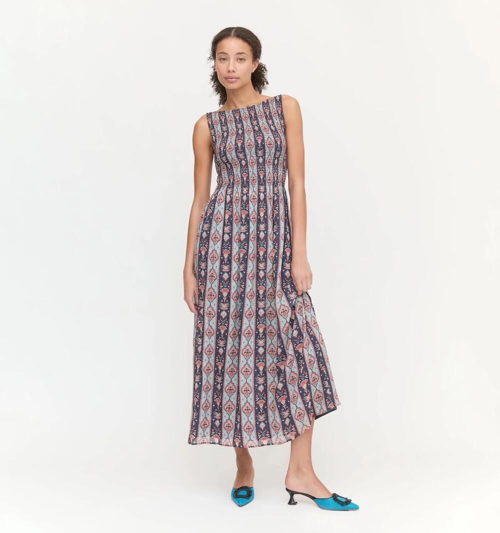 HILL HOUSE HOME sz L Cosima Nap Dress in pomegranate stripe